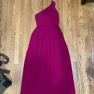 One shoulder pink prom dress